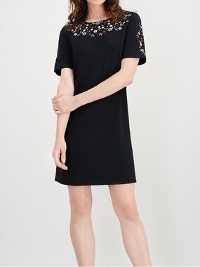 Calvin Klein Black Short Sleeve Embroidered Shift Dress